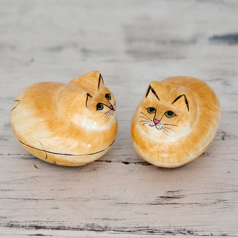 Artisan Crafted Decorative Papier Mache Cat Boxes 'Charismatic Cats'