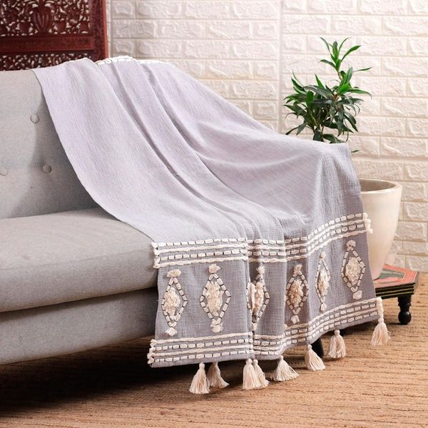 Alternate image for Grey and Ivory Embroidered Cotton Throw with Tufted Accents Diamond Glory