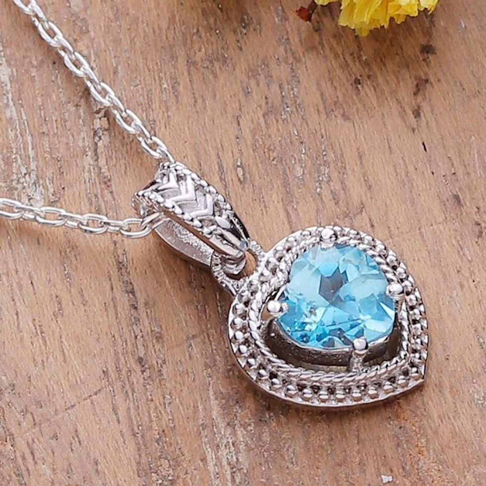 Heart-Shaped Faceted Two-Carat Blue Topaz Pendant Necklace 'Iridescent Heart'