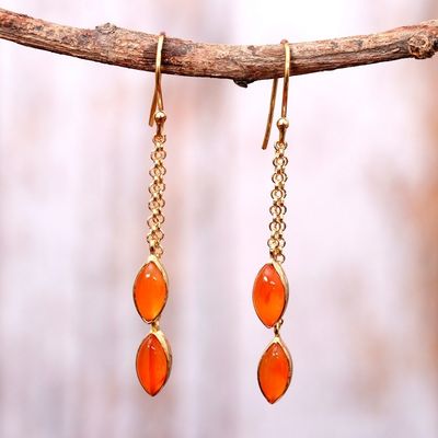 Alternate image for 22k Gold-Plated Dangle Earrings with Natural Carnelian Gems Sunshine Seeds