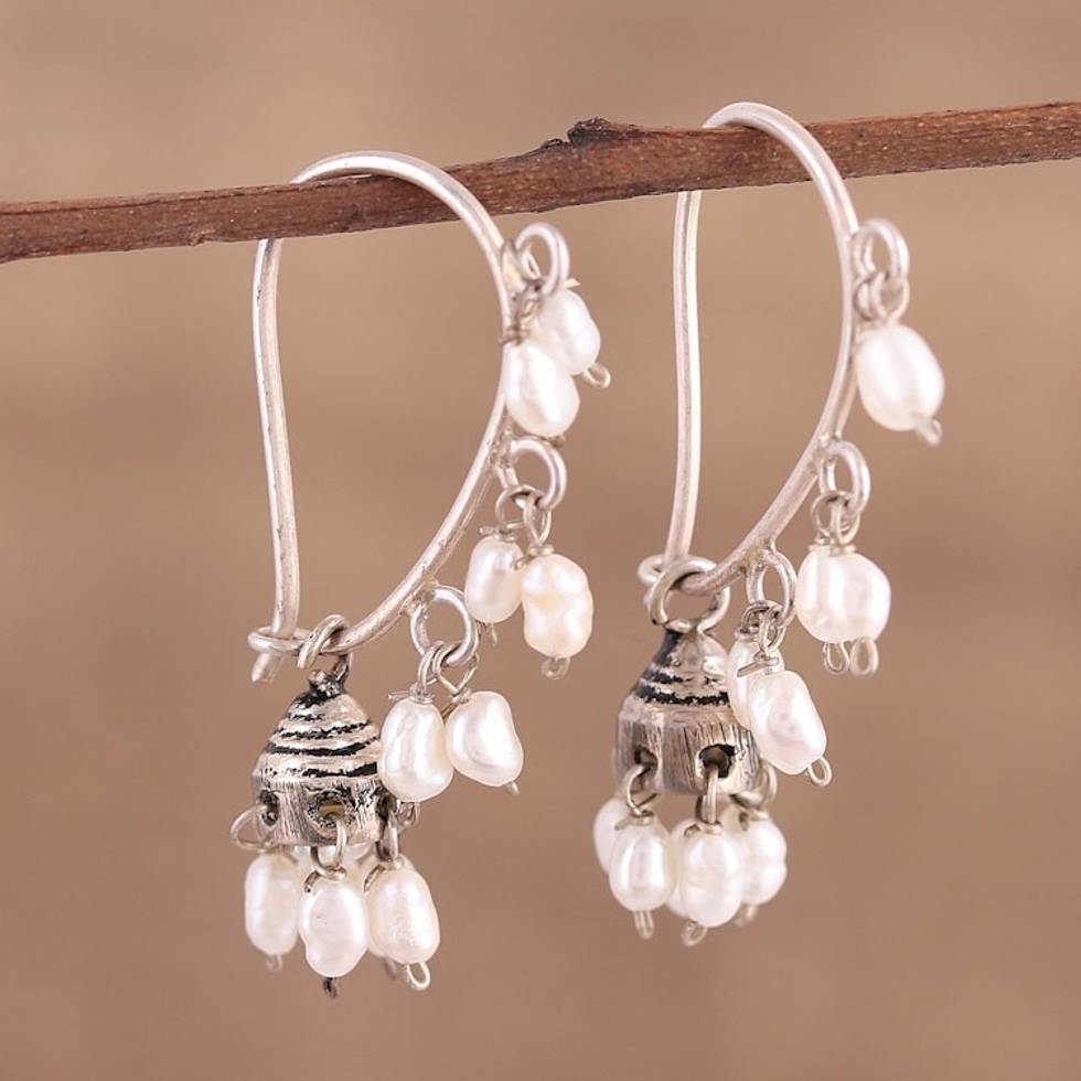 Cultured Pearl and Sterling Silver Dangle Earrings 'Pearl Melody'
