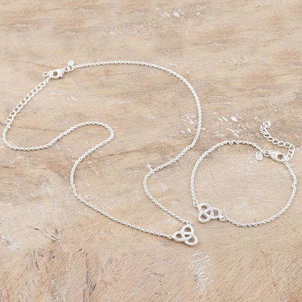 Alternate image for Sterling Silver Necklace and Bracelet Jewelry Set Pair Twist and Turn