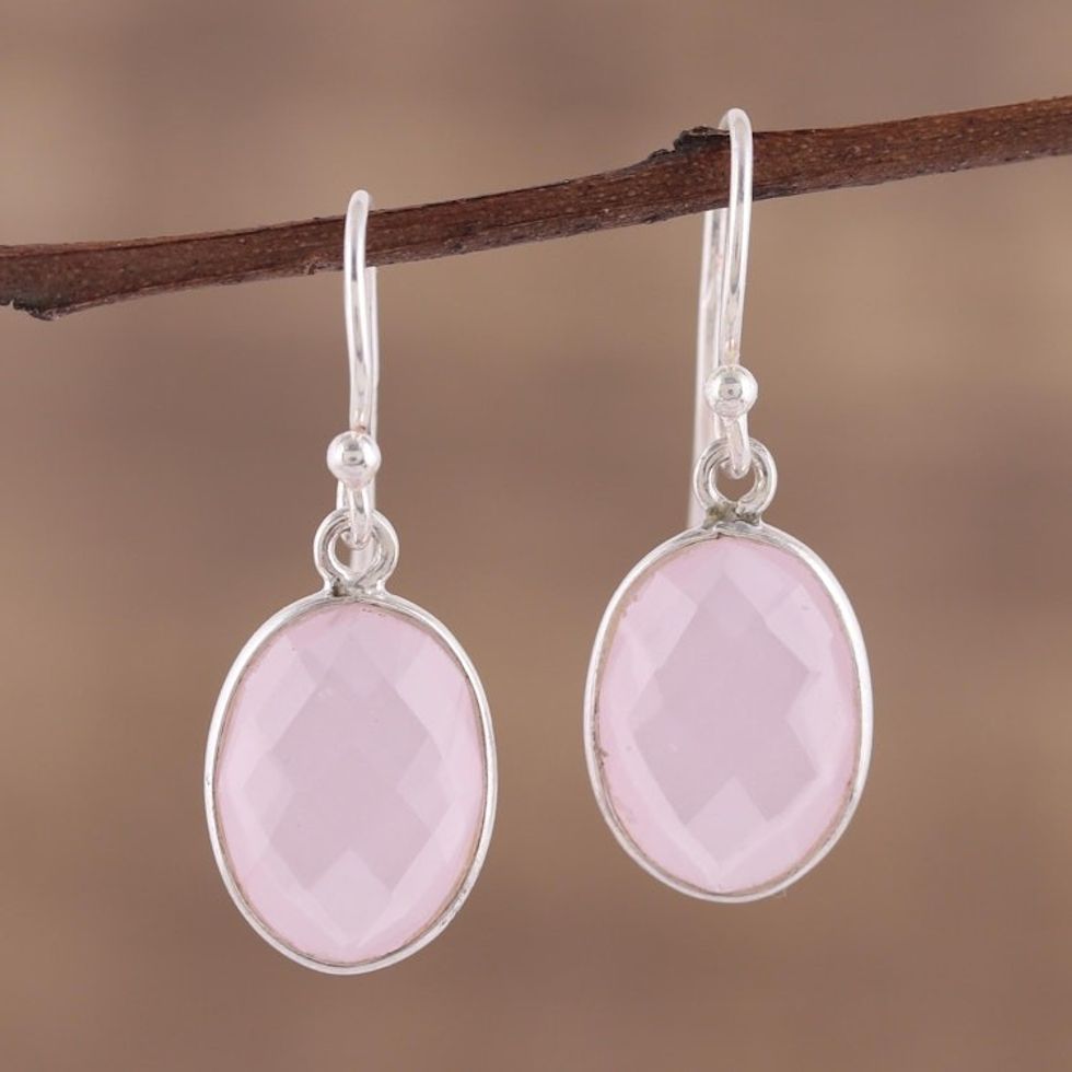 Faceted Rose Quartz Earrings Totaling 12 Carats 'Bashful Rose'