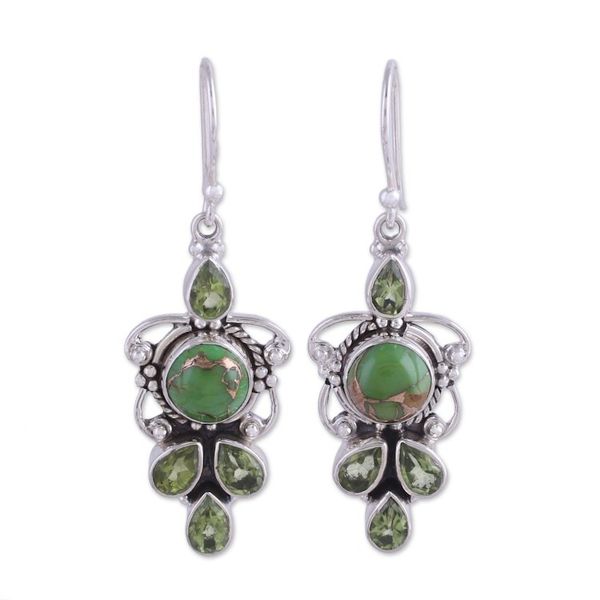 Alternate image for Peridot and Green Composite Turquoise 925 Silver Earrings Glittering Green