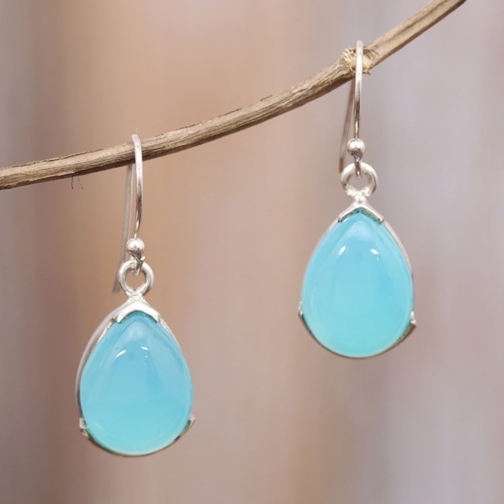Teardrop Chalcedony Dangle Earrings from India 'Charismatic Drops'