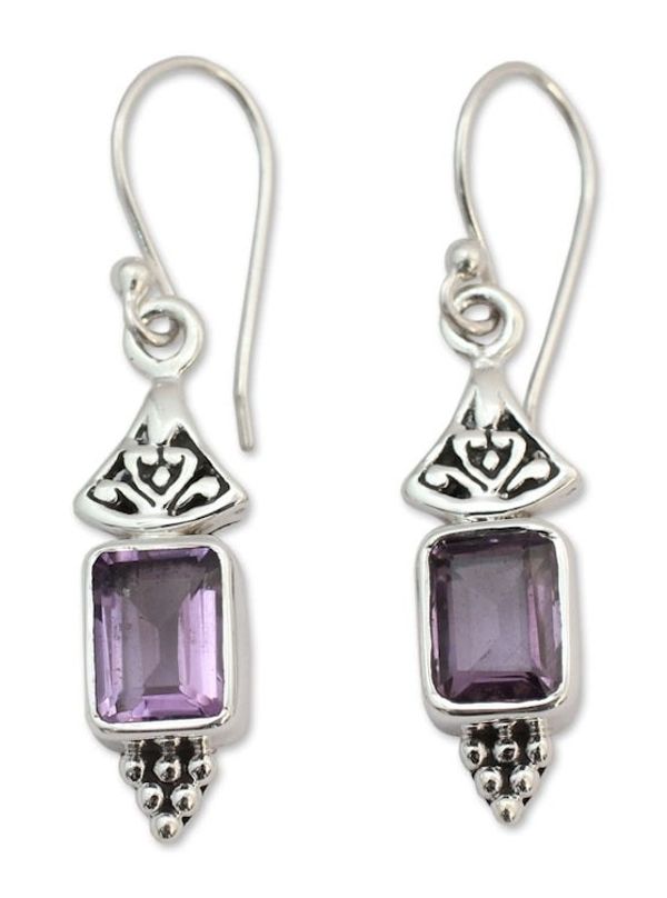 Alternate image for Handcrafted Indian Sterling Silver and Amethyst Earrings Lilac Lantern