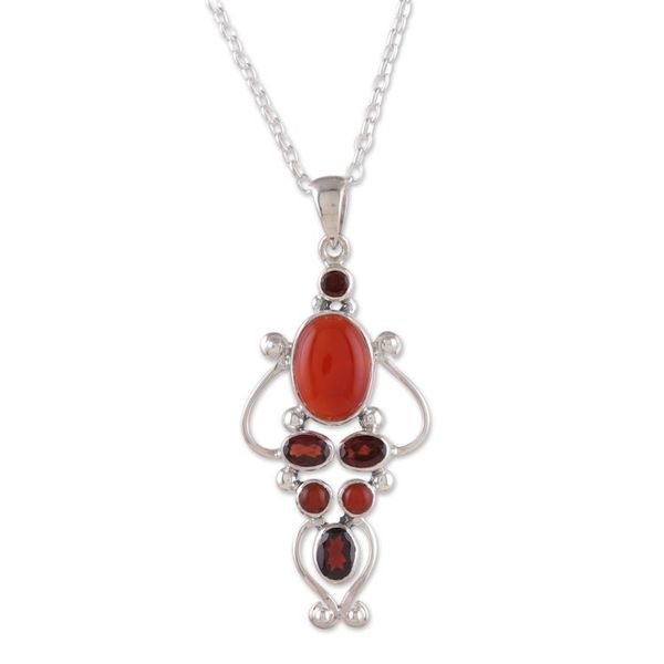 Alternate image for Two-Carat Carnelian and Garnet Pendant Necklace from India Romances