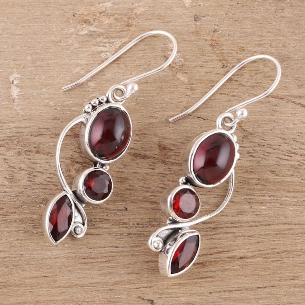 Glamorous Natural Garnet Dangle Earrings from India 'Classic Glamour'