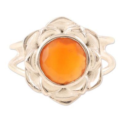Alternate image for Faceted Two-Carat Carnelian Lotus Cocktail Ring from India Evening Lotus