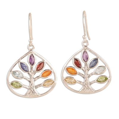 Alternate image for Multi-Gemstone Chakra Tree Dangle Earrings from India Energy Tree