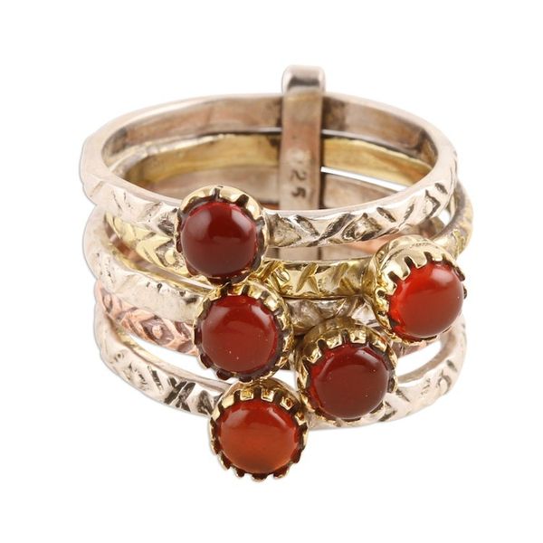 Alternate image for Red-Orange Onyx Multi-Stone Ring from India Alluring Glow