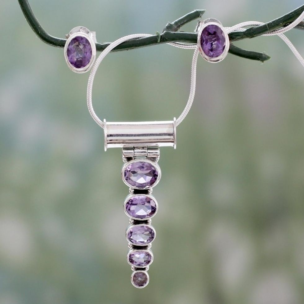 Amethyst Necklace and Earrings Jewelry Set 'Aware'