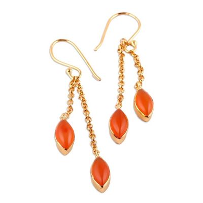 Alternate image for 22k Gold-Plated Dangle Earrings with Natural Carnelian Gems Sunshine Seeds