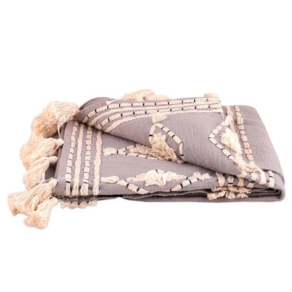 Alternate image for Grey and Ivory Embroidered Cotton Throw with Tufted Accents Diamond Glory