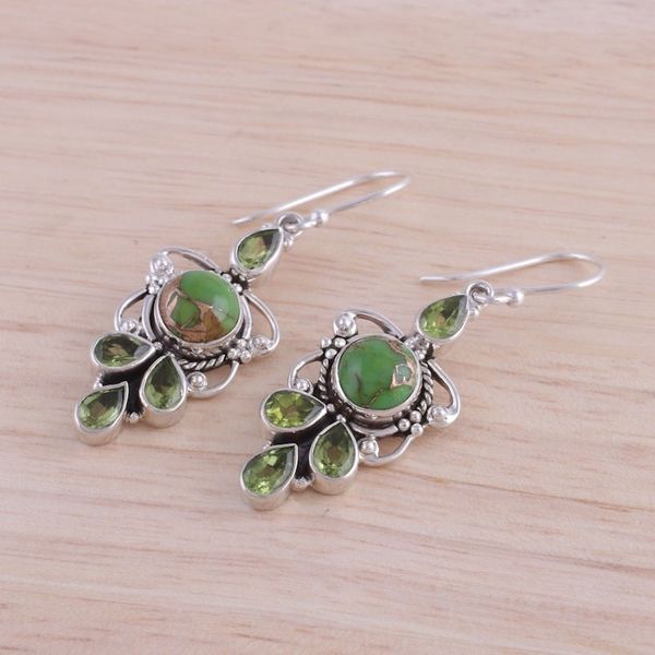 Alternate image for Peridot and Green Composite Turquoise 925 Silver Earrings Glittering Green