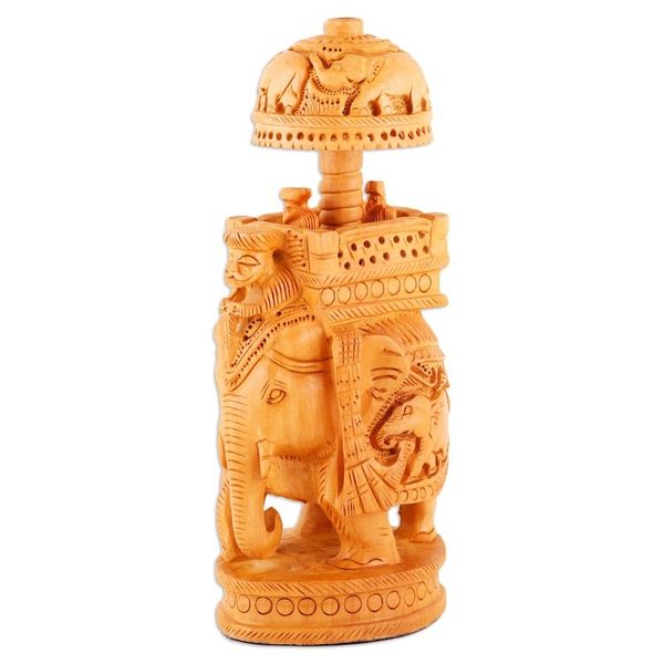 Alternate image for Hand-Carved Classic Elephant Kadam Wood Sculpture Small Majestic Heritage
