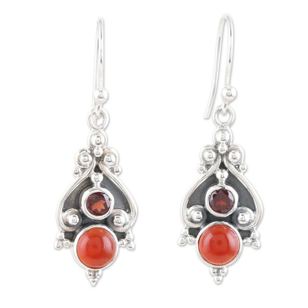 Alternate image for Sterling Silver Dangle Earrings with Carnelian and Garnet Lovely Red