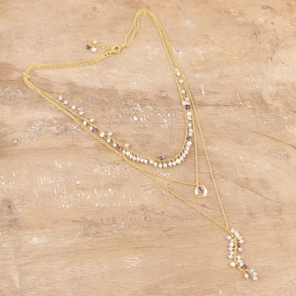 Alternate image for 18k Gold-plated Multi-gemstone Pendant Necklace from India Classical Beauty