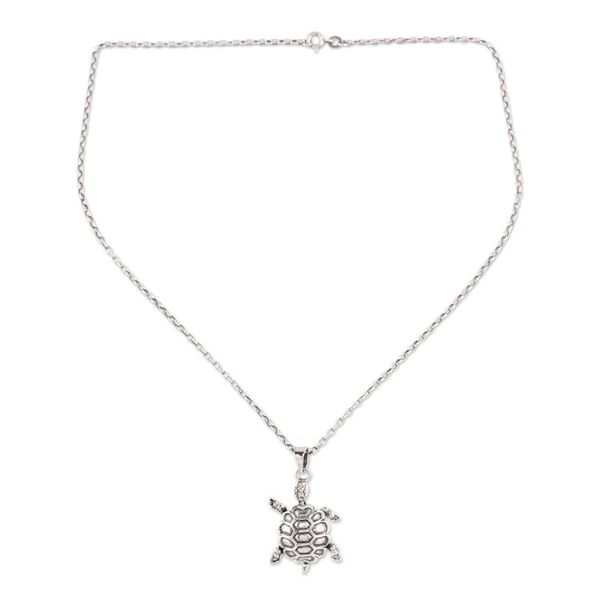Alternate image for Sterling Silver Turtle Pendant Necklace from India Turtle Friend
