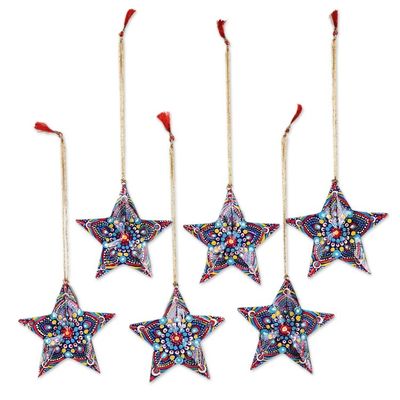 Alternate image for Handmade Star Ornaments from India Set of 6 Cheerful Stars