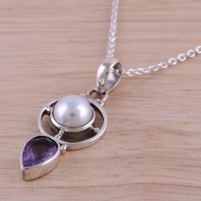 Alternate image for Amethyst and Cultured Pearl Pendant Necklace from India Wheel of Wonder