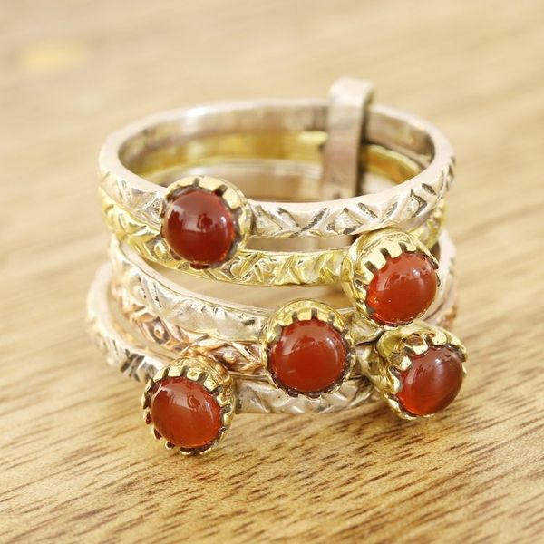 Alternate image for Red-Orange Onyx Multi-Stone Ring from India Alluring Glow
