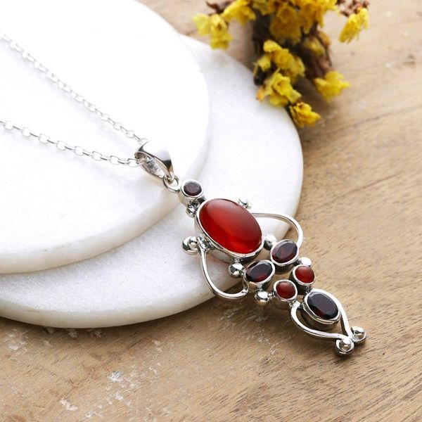 Alternate image for Two-Carat Carnelian and Garnet Pendant Necklace from India Romances