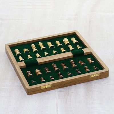 Alternate image for Wood Travel Chess Set with Board Folding into Storage Case Strategist
