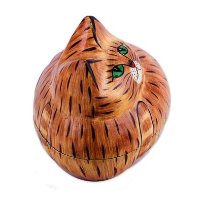 Alternate image for Brown Papier Mache Cat Decorative Box from India Comfy Cat