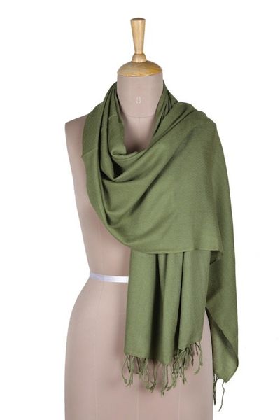 Alternate image for Olive Green Handwoven Rectangular Shawl from India Olive Wrap