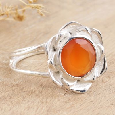 Alternate image for Faceted Two-Carat Carnelian Lotus Cocktail Ring from India Evening Lotus