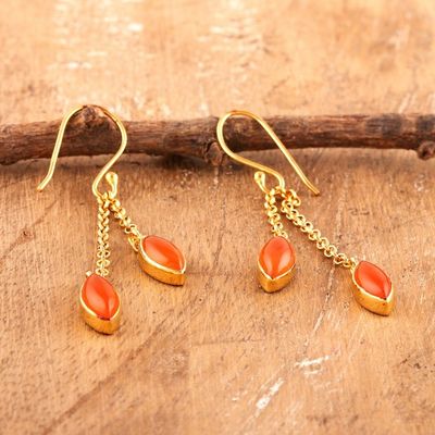 Alternate image for 22k Gold-Plated Dangle Earrings with Natural Carnelian Gems Sunshine Seeds