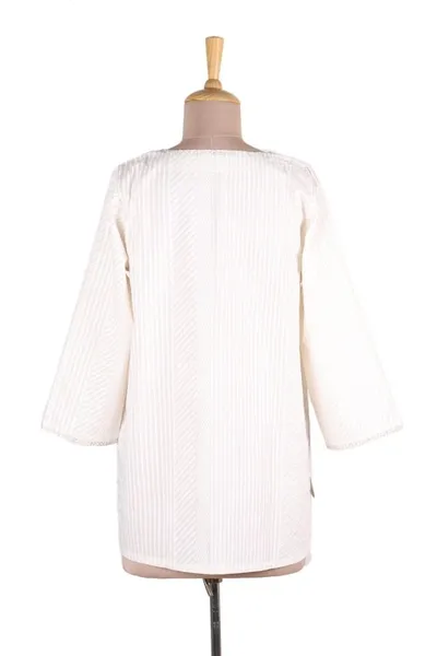 Alternate image for Striped Block-Printed Cotton Tunic with Kantha Stitching Variety of Stripes