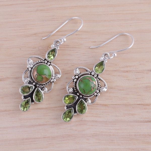 Alternate image for Peridot and Green Composite Turquoise 925 Silver Earrings Glittering Green