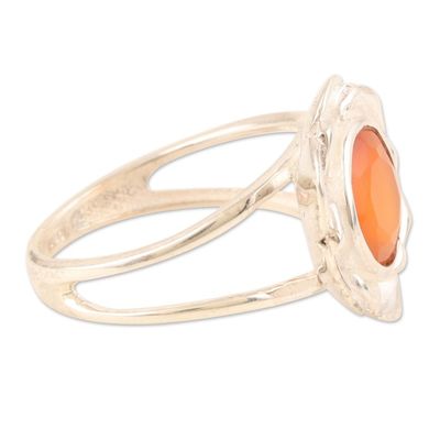 Alternate image for Faceted Two-Carat Carnelian Lotus Cocktail Ring from India Evening Lotus