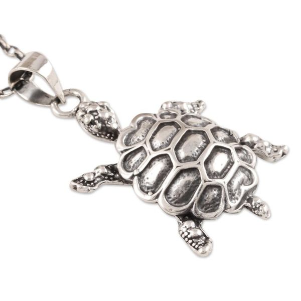 Alternate image for Sterling Silver Turtle Pendant Necklace from India Turtle Friend