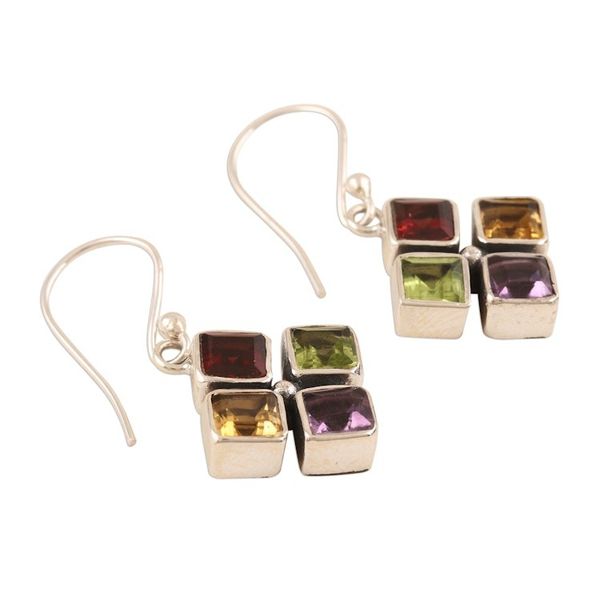 Alternate image for Multicolored Gemstone Flower Dangle Earrings Sparkling Flower
