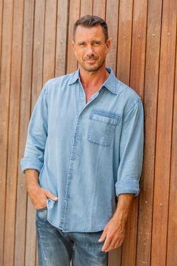 Image for Mens Long-Sleeved Cotton Shirt in Denim Blue from India Bold Flair in Sky Blue