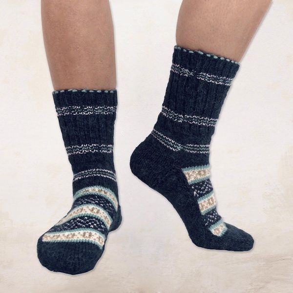 Alternate image for Hand-Knit Midnight Blue Thick Slipper Style Socks from India Midnight Frost