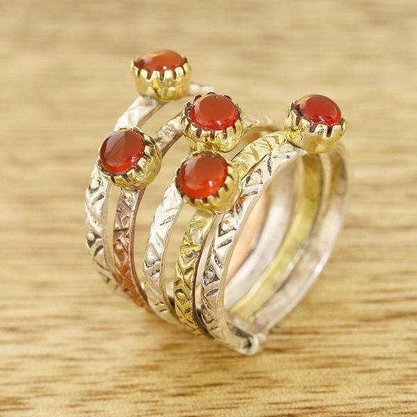 Alternate image for Red-Orange Onyx Multi-Stone Ring from India Alluring Glow
