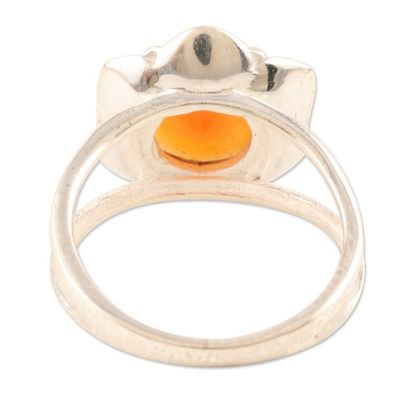 Alternate image for Faceted Two-Carat Carnelian Lotus Cocktail Ring from India Evening Lotus
