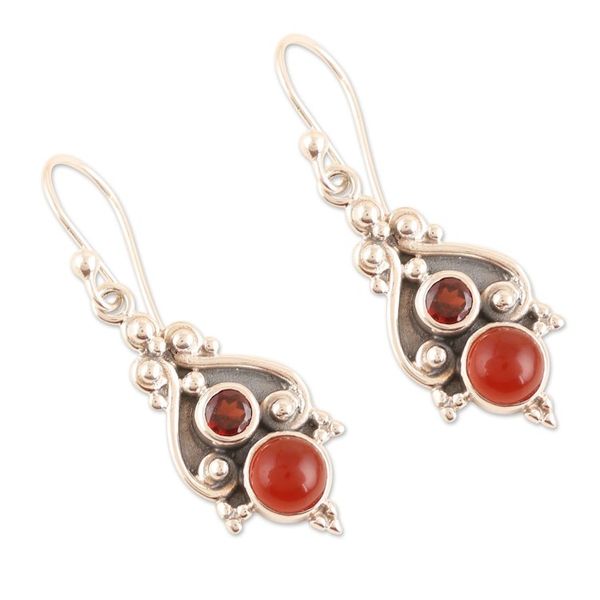 Alternate image for Sterling Silver Dangle Earrings with Carnelian and Garnet Lovely Red