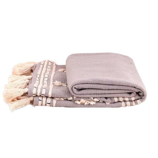 Alternate image for Grey and Ivory Embroidered Cotton Throw with Tufted Accents Diamond Glory