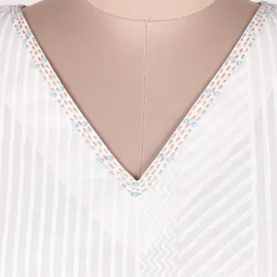 Alternate image for Striped Block-Printed Cotton Tunic with Kantha Stitching Variety of Stripes