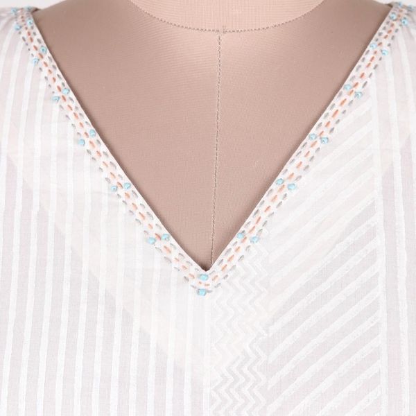 Alternate image for Striped Block-Printed Cotton Tunic with Kantha Stitching Variety of Stripes