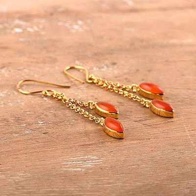 Alternate image for 22k Gold-Plated Dangle Earrings with Natural Carnelian Gems Sunshine Seeds