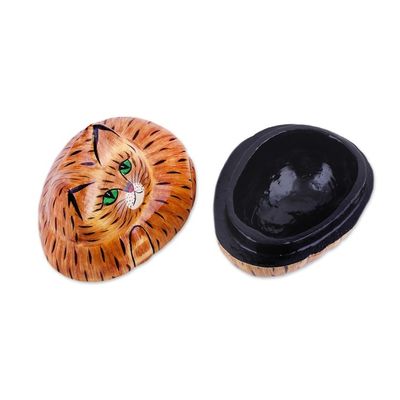 Alternate image for Brown Papier Mache Cat Decorative Box from India Comfy Cat