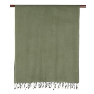 Alternate image for Olive Green Handwoven Rectangular Shawl from India Olive Wrap