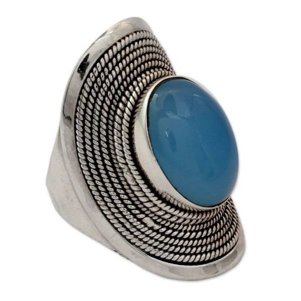 Alternate image for Sterling Silver Jewelry Chalcedony Ring from India Jaipur Skies