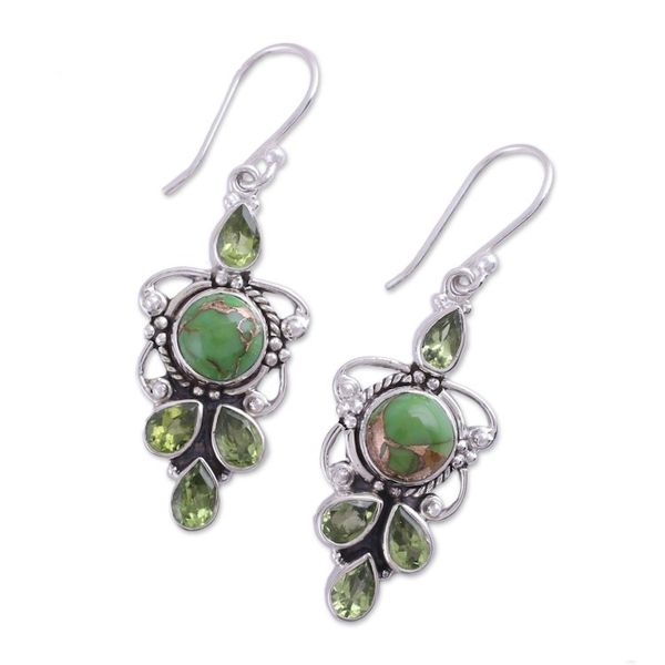Alternate image for Peridot and Green Composite Turquoise 925 Silver Earrings Glittering Green